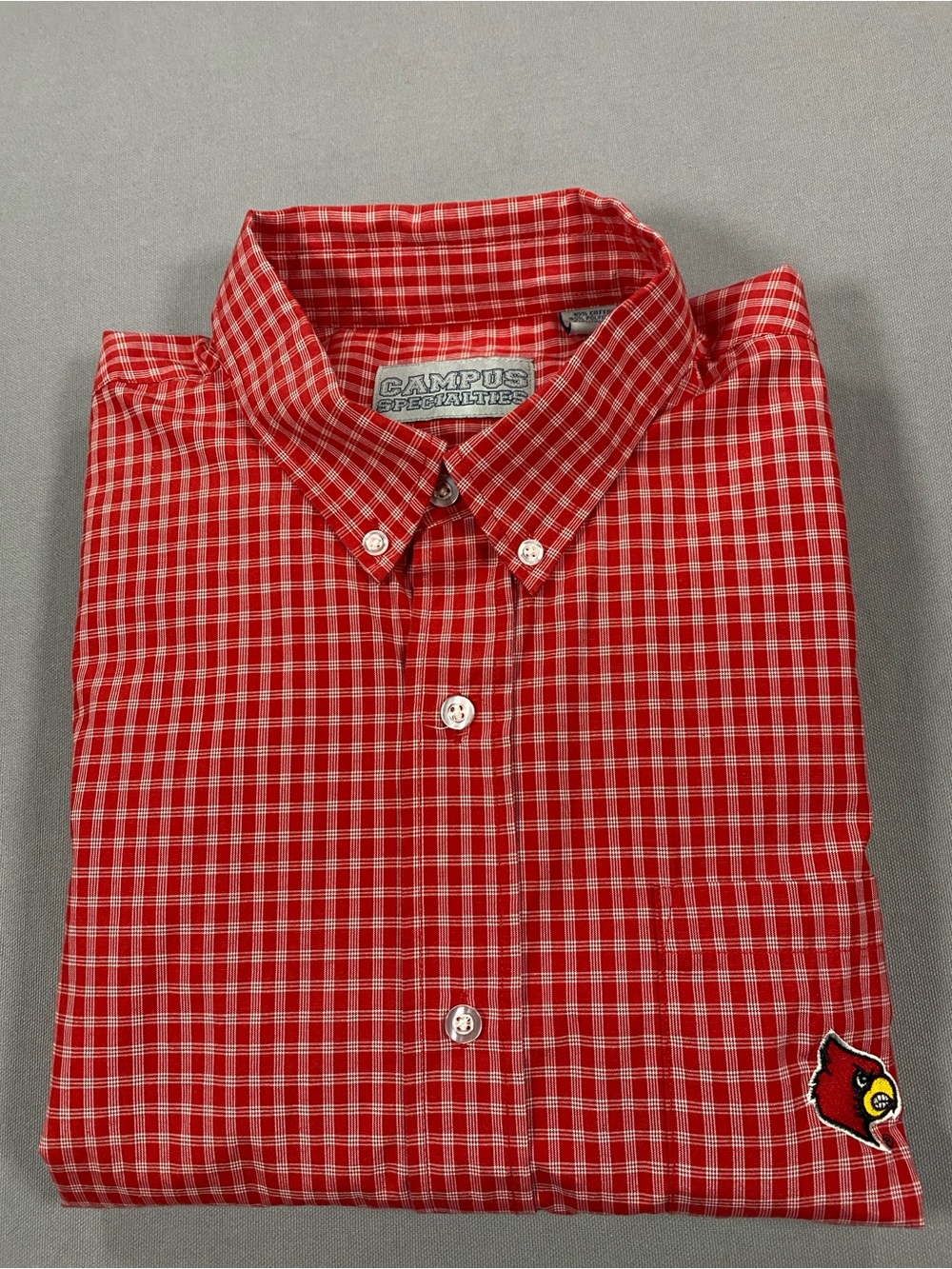 Campus Specialties Men's Red Plaid Button-Down Shirt University of Louisville XL